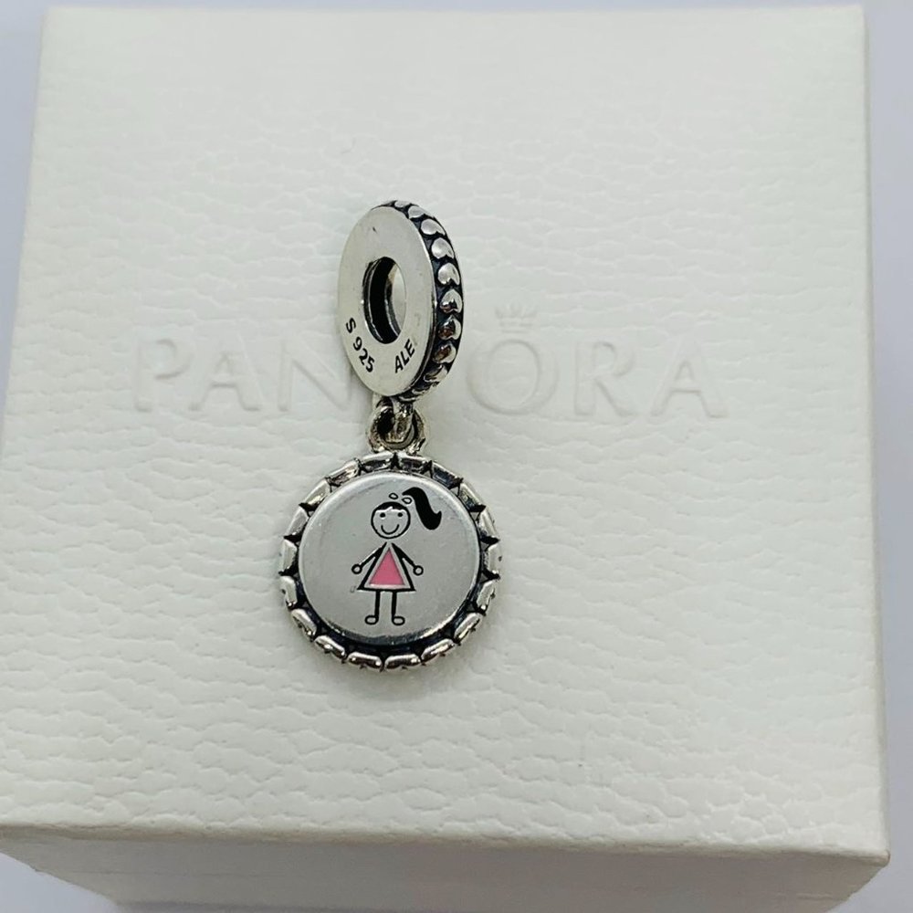 Pandora Daughter Charm, Girl Stick Figure Exclusive Dangle Charm Pendant